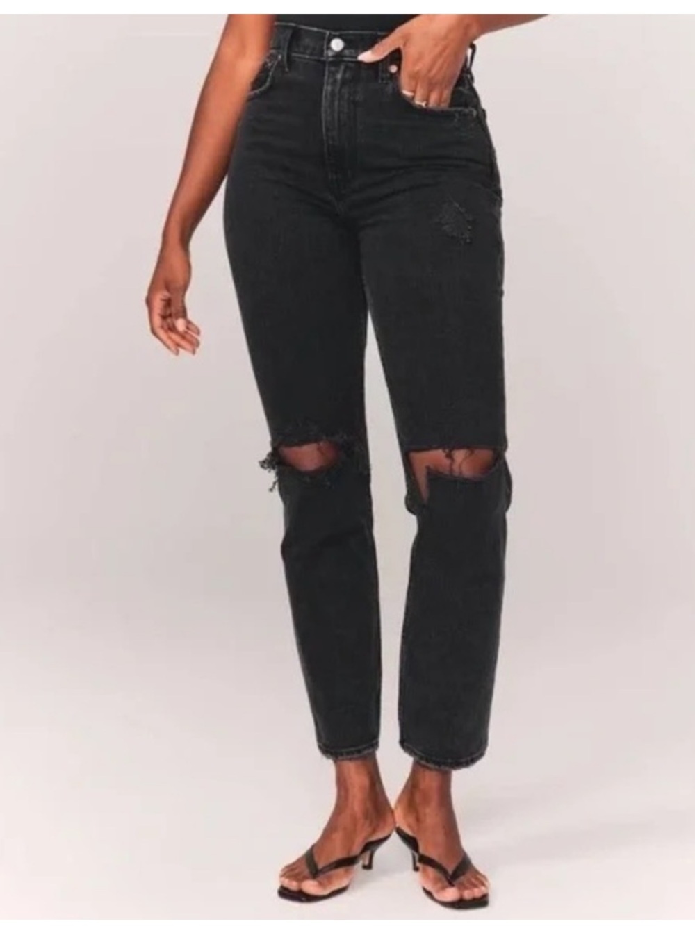 Abercrombie & Fitch 90s Straight Ultra High Rise Grunge Black Ripped Jeans 27W